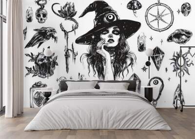 Witchcraft Elements. Wall mural