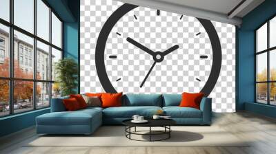 Clock icon in flat style, black timer on transparent background, business watch. Vector design element for you project Wall mural