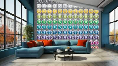 Mega set, reflection glossy buttons with numbers, multicolor vector buttons set Wall mural