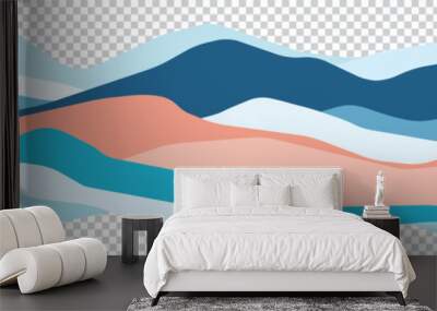 Mountains flat color illustration. Colorful hills on transparent background. Abstract simple landscape. Multicolored aqua shapes. Vector design art Wall mural