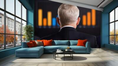 Business meeting with audience viewing presentation and growth charts on screen. Wall mural