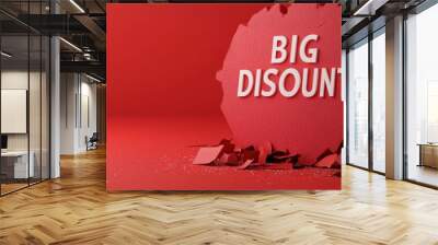 Eye-catching red background featuring a bold 'Big Discount' message, perfect for promotional material and advertising sales. Wall mural