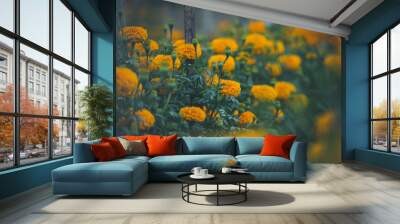 flower blur background.beautiful blooming flora nature field in spring summer garden Wall mural