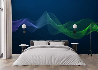 Blue and green Sound wave line curve on dark background. Element for theme technology futuristic vector Wall mural