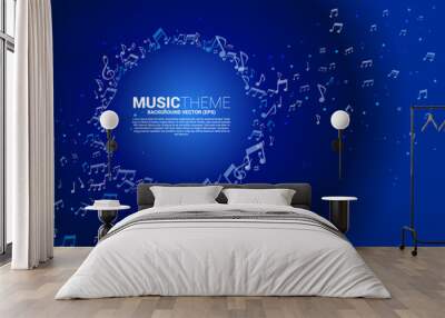 Blue Vector template banner and poster music melody note dancing flow . Concept background for song and concert theme. Wall mural