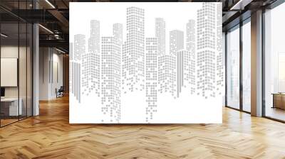 Panorama city Building background with windows pixel shape Wall mural