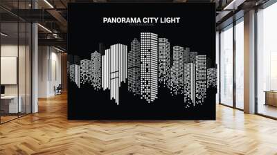 Panorama city Building background with windows pixel shape Wall mural