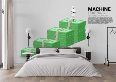 Silhouette of robot standing on top of banknote stack. Concept of artificial intelligence investment. Wall mural