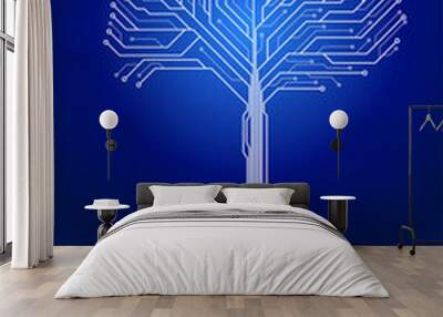 Tree from digital line connect dot circuit board style. Background concept for digital transformation. Wall mural