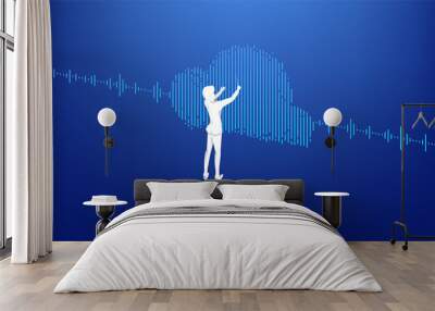 Vector silhouette of conductor standing with Cloud music and sound technology concept .equalizer wave as cloud shape Wall mural