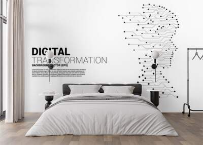 Vector silhouette of man head from dot connect line circuit board style . Concept background human future and technology Wall mural