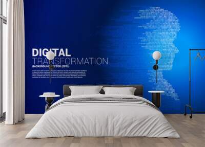 Vector silhouette of man head from pixel transformation . Concept background human future and technology Wall mural