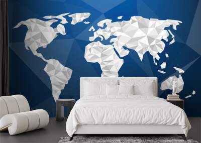 White Monotone World map polygon on Blue background: concept of digital world, Futuristic world Wall mural