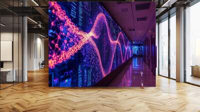 3D visualization of DNA structures on digital screens in a modern biotech research facility Wall mural