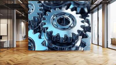 A 3D abstract search engine icon with floating gears, symbolizing the mechanics behind digital search Wall mural