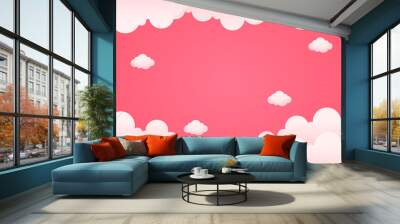 pink background with clouds illustration for valentines day celebration and greeting card Wall mural