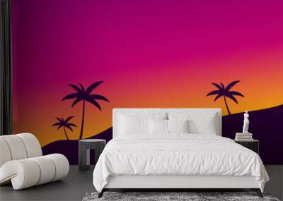 summer vibes, silhouette illustration of a hill with coconut trees in a unique color of the twilight sky Wall mural