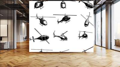 helicopter 3d model illustration set, Helicopter silhouette set render from different angles Wall mural