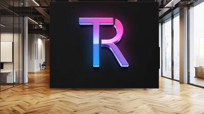 Letter TR creative 3d blue colour Metallic logo, Alphabet TR interlocked logo, T and R ovelaped monogram, abstract typographic signature icon, glass look monogram Wall mural