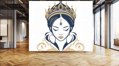 Minimalist Queen Wearing Crown Logo – Elegant Line Art for Beauty Salons and Feminine Brands Wall mural