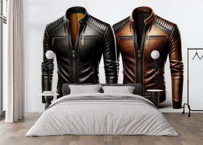 Stylish Black and Brown Leather Jackets with Modern Design and Detailed Stitching Wall mural