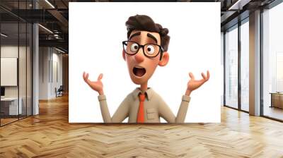 3d cartoon of a confused person with glasses Wall mural