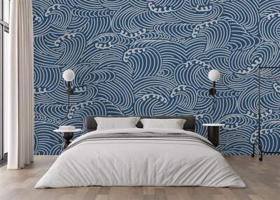 Japanese Storm Ocean Wave Vector Seamless Pattern Wall mural