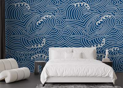 Japanese storm sea wave seamless pattern Wall mural