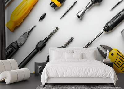 Collection of Black and Yellow Hand Tools on Surface Wall mural