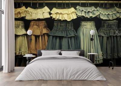 Colorful Ruffled Skirts Hanging in a Clothing Store Wall mural