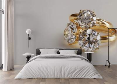 Elegant Gold Rings with Brilliant Diamonds Wall mural