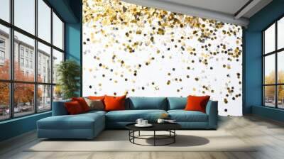 A seamless background of small gold and silver confetti scattered on a white background, perfect for celebratory designs. Wall mural