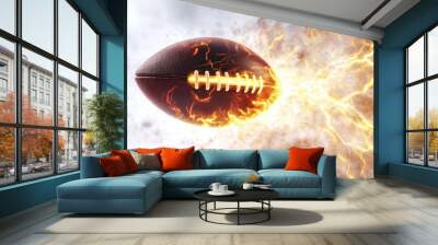 Dynamic football illuminated by striking yellow lightning bolts, symbolizing the energy and power of the game, set against a white background Wall mural