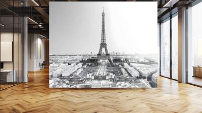 An Eiffel tower, A view of the old town, View from Eiffel tower, minimalistic line quality design, PARIS, all on a white background Wall mural