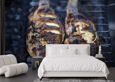 Tilapia grilled on charcoal grill Wall mural