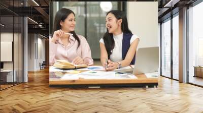 Asian woman succeeds at office Wall mural