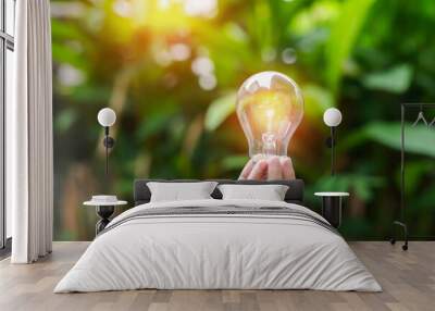 light bulb against nature, icons Wall mural