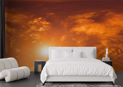 Glowing golden red sunset sky panorama. HDR 360 seamless spherical panorama. Full zenith or sky dome for 3D visualization, sky replacement for aerial drone panoramas. Nature weather and climate change Wall mural