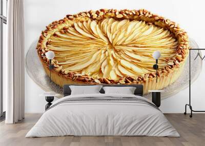 Gluten free apple galette with almond paste and flaked almonds served on a transparent glass Wall mural