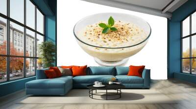 Phirni ground rice pudding in a clear glass dish three quarter view Wall mural