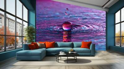 Sparkling water drops creating a dynamic backdrop for a futuristic product Abstract background Wall mural