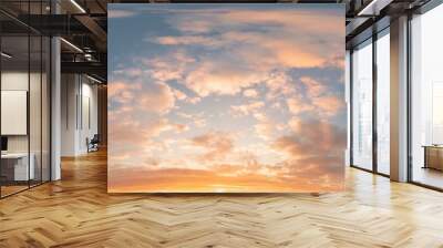 Sunset sky panorama with bright glowing pink Cumulus clouds. HDR 360 seamless spherical panorama. Full zenith or sky dome in 3D, sky replacement for aerial drone panoramas. Climate and weather change. Wall mural