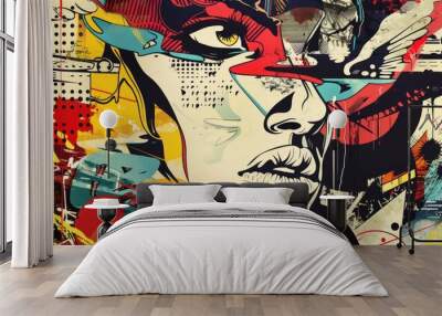 Vintage Comic Book Style Illustration with Street Art Wall mural