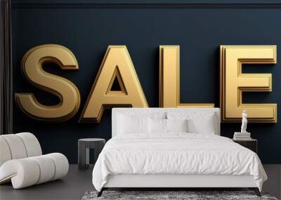 Golden SALE sign adorned with elegant foliage, perfect for promotional advertising and marketing materials. Wall mural