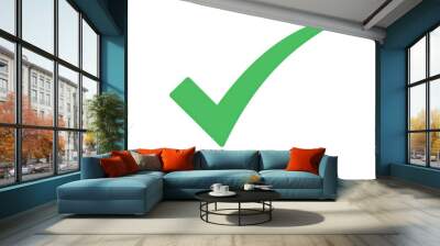 Green check mark symbol isolated on transparent background, representing approval, correctness, and verification in a digital format. Wall mural