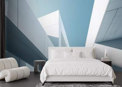 Modern architectural design with abstract lines and geometric shapes. Minimalist urban structure set against a clear blue sky. Wall mural