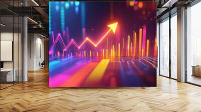 A colorful graph with a red arrow pointing upwards. The graph is made up of different colored lines, and the arrow is the only thing that stands out. Concept of growth and progress Wall mural