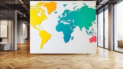 A colorful world map with the continents of North America, Europe, Africa, Asia, Australia, and South America Wall mural