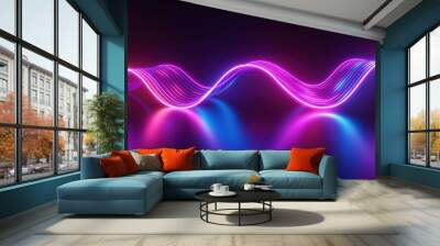 A purple and blue wave with neon lights. The wave is in the middle of the image and is surrounded by a dark background. The colors of the wave and the lights create a vibrant and energetic mood Wall mural