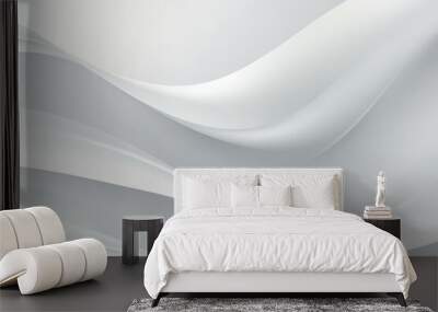 A smooth and elegant scene with white and light gray waves forming abstract, soft folds. Wall mural